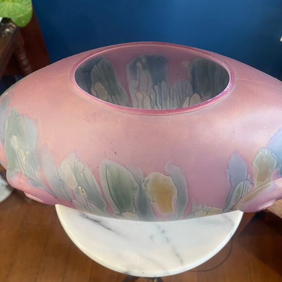 Vintage Rueven Nouveau Art Hand-Painted Glass Vase – Abstract Floral Satin Glass - Picture 4 of 12